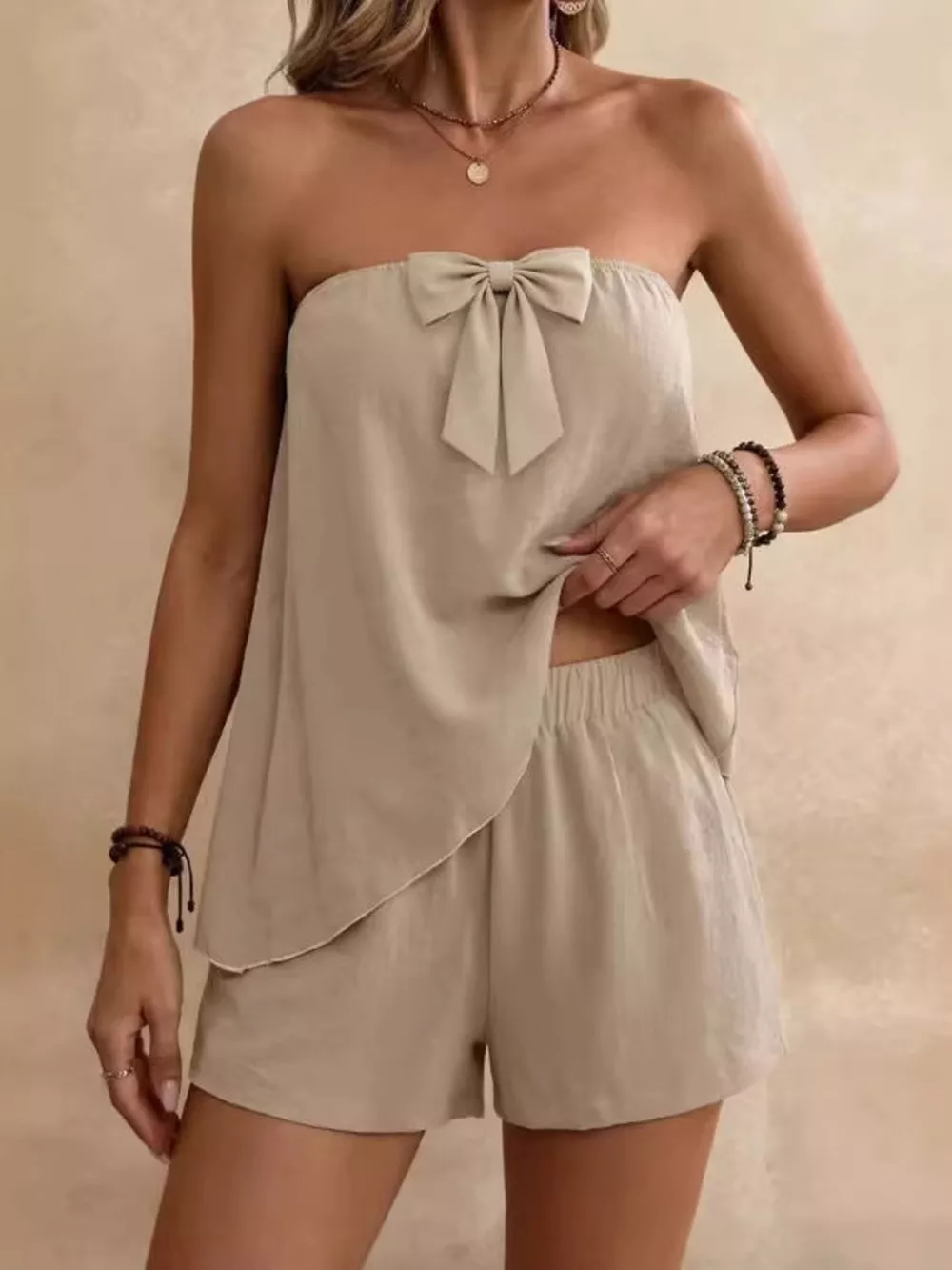 Bowknot Tube Top & Shorts Set