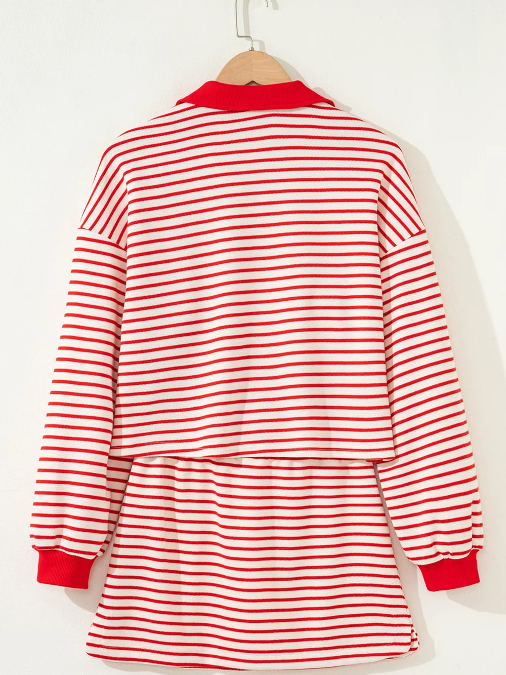 Stripe Collared V Neck Drop Shoulder Pullover and Skort 2pcs Outfit, image 6