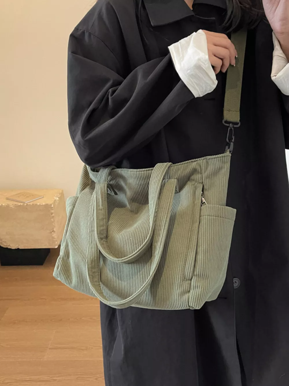 Corduroy Solid Color Handbag, image 8