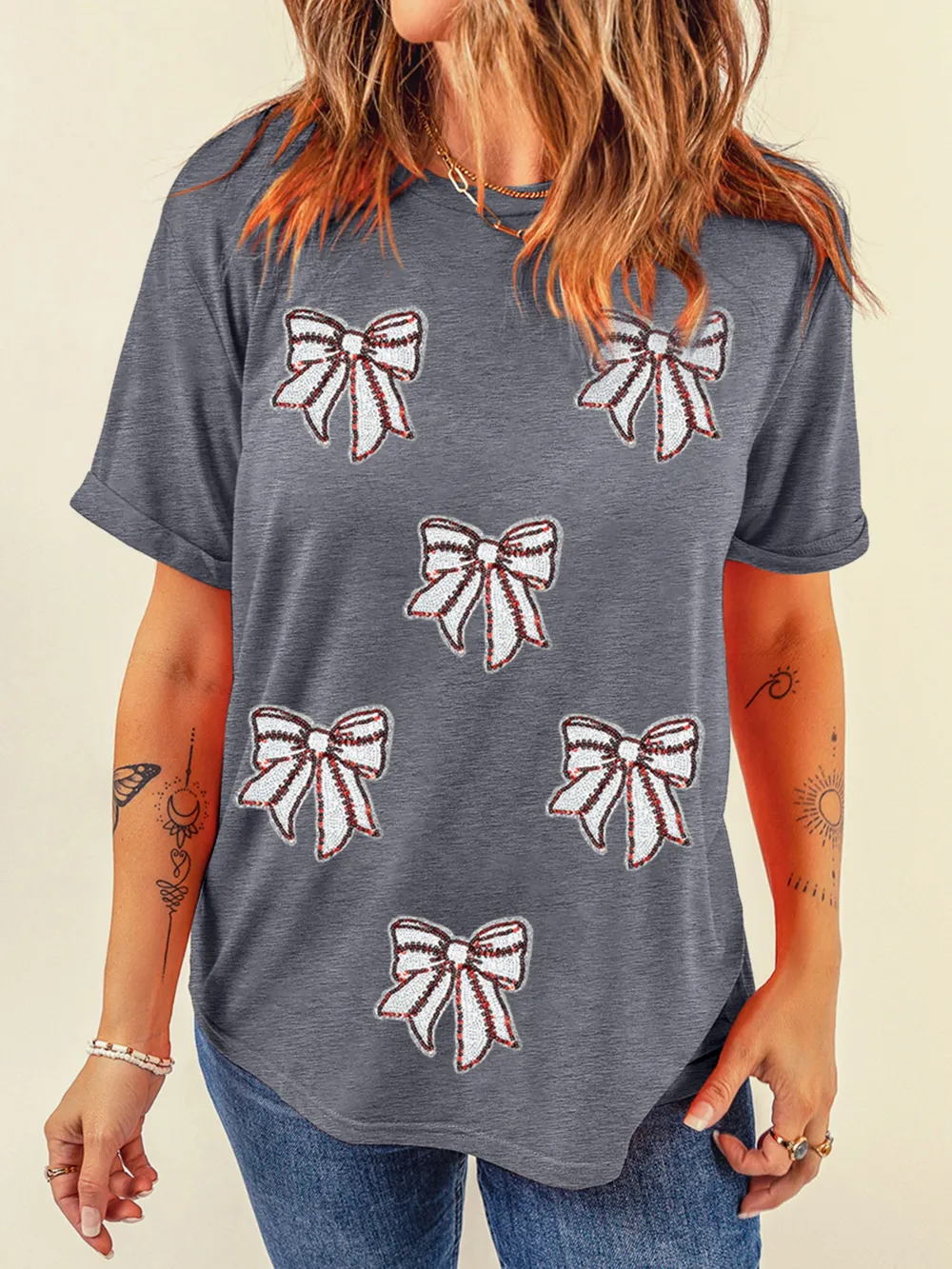 Sequin Bow Short Sleeve Tee, image 2