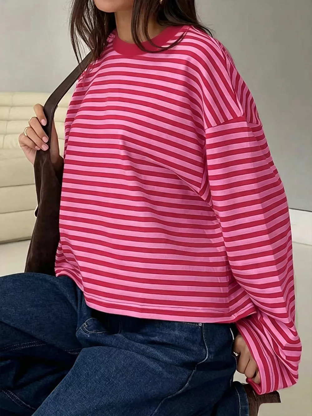 Full Size Casual Long-Sleeve Striped Crew Neck T-Shirt Plus Size, image 14
