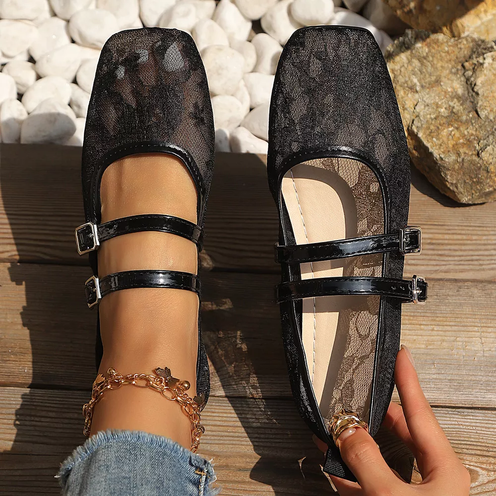Square Toe Lace Slip-Ons