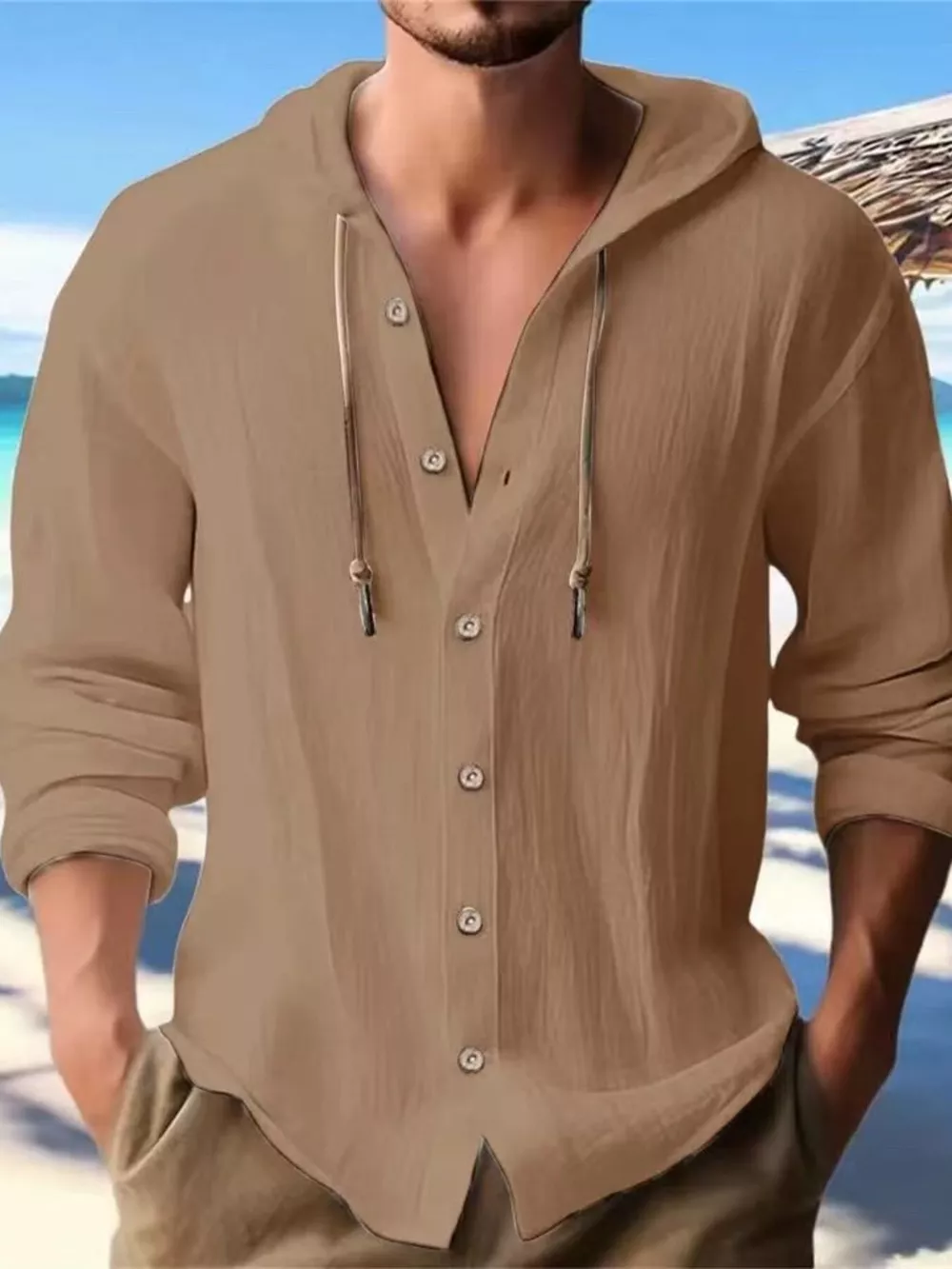 Men's Full Size Casual Button-Down Hooded Top Plus Size, image 8