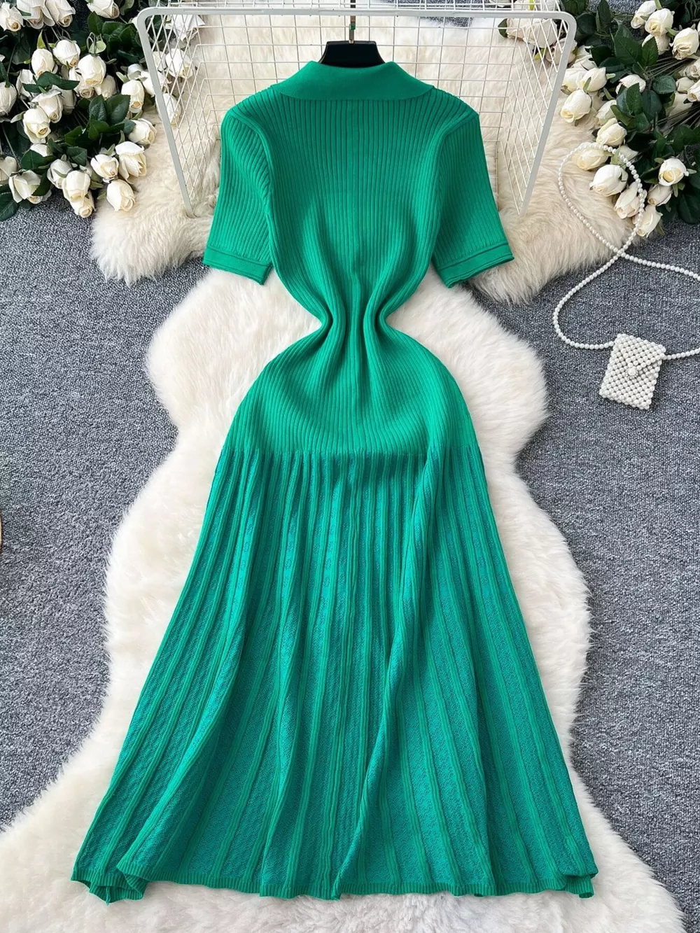 Button Front Short Sleeve Knit Dress, image 3