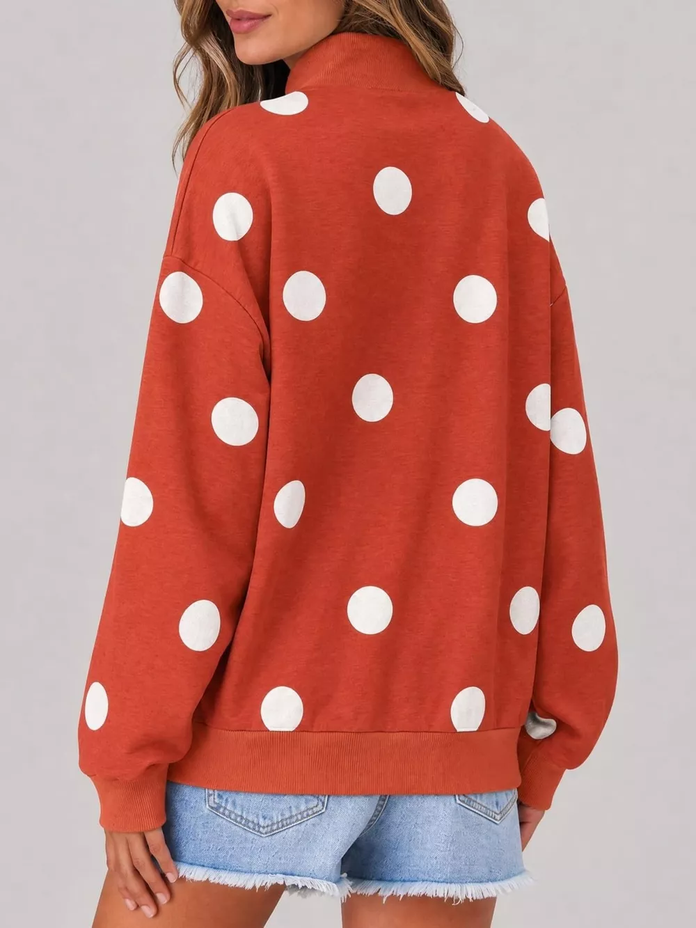 Mock Neck Polka Dot Print Oversized Sweatshirt, image 11