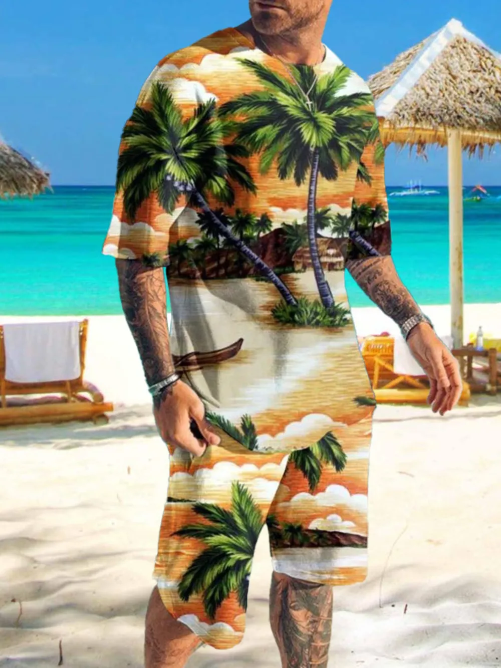 Men's Full Size Printed Short Sleeve Tee and Shorts Set Plus Size, image 5