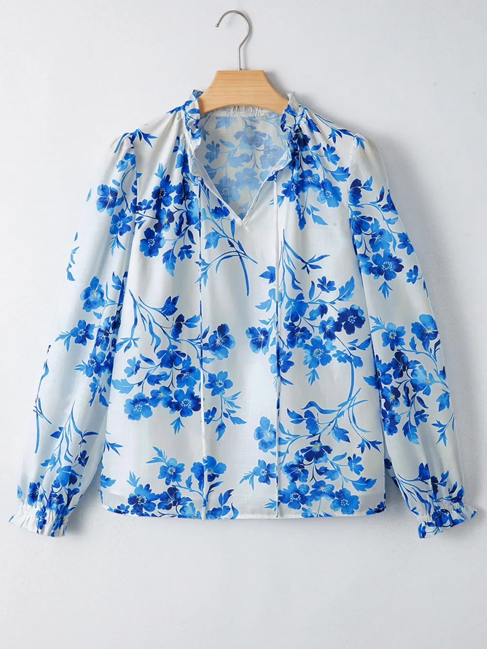 Floral Long Sleeve Tie Neck Blouse, image 2