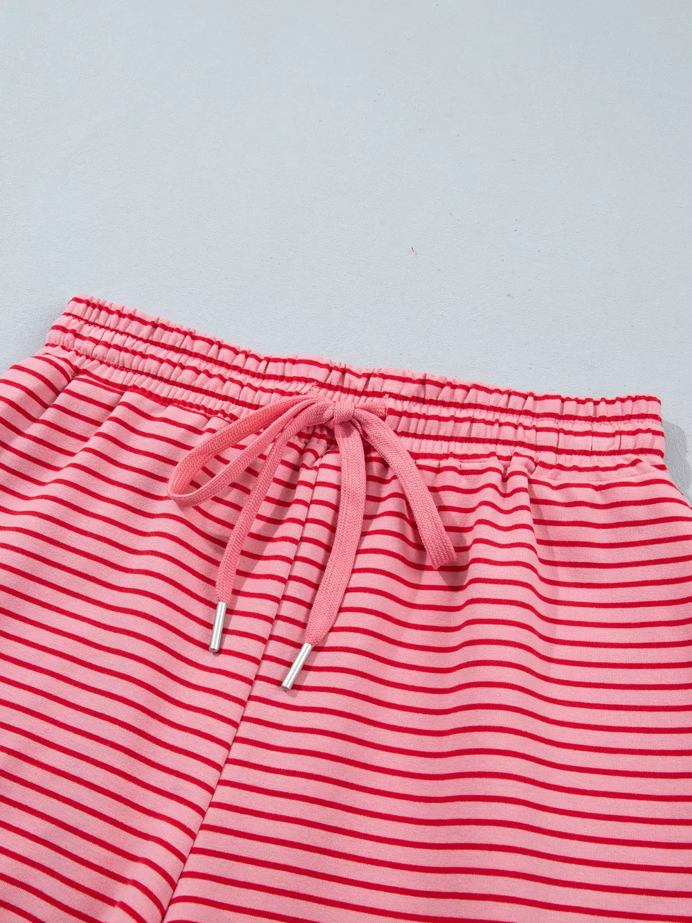 Stripe Ribbed Patchwork Mock Neck Baggy Pullover Matching Shorts Set, image 6