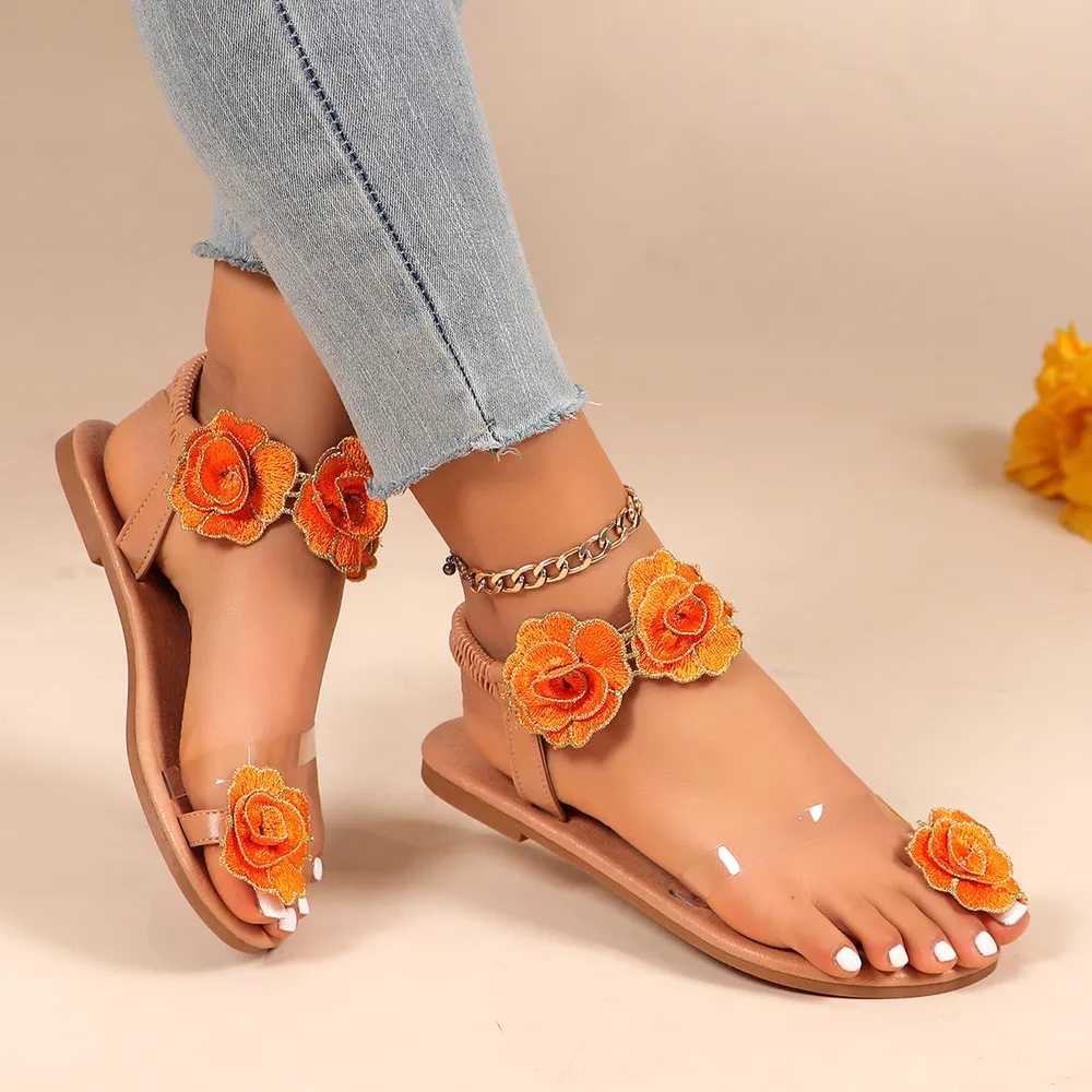 Flower Toe Loop Flats Sandals, image 4