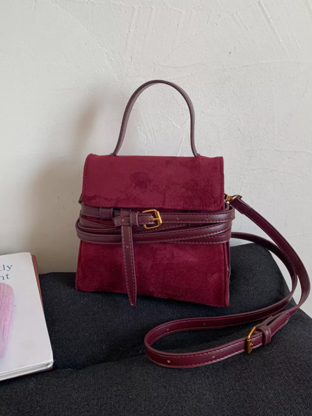 Suede Buckle Decor Crossbody Bag, image 2