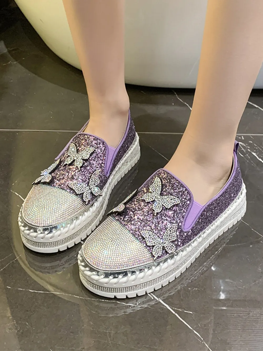 Rhinestone Embellished Platform Slip-Ons, image 2