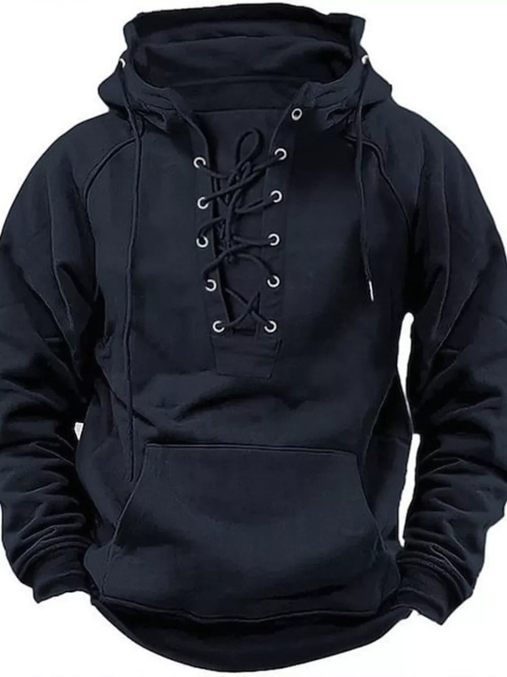 Men's Full Size Lace Up Front Raglan Sleeve Hoodie Plus Size