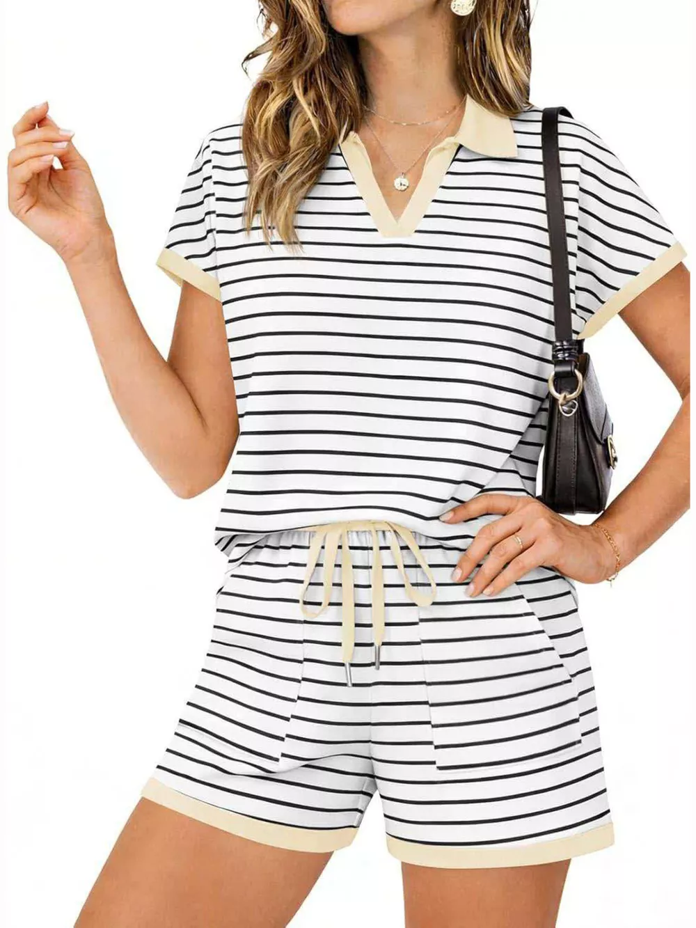 Striped Short Sleeve Polo and Shorts Set, image 2