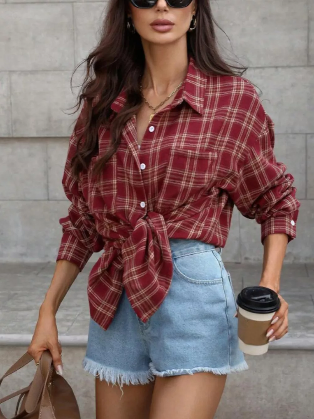 Plaid Button-Down Long Sleeve Shirt, image 2