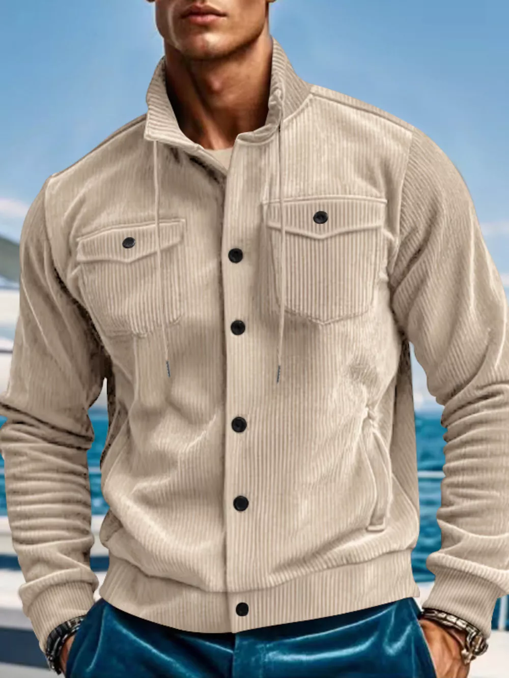Men's Full Size Corduroy Button Up Casual Jacket Plus Size, image 2