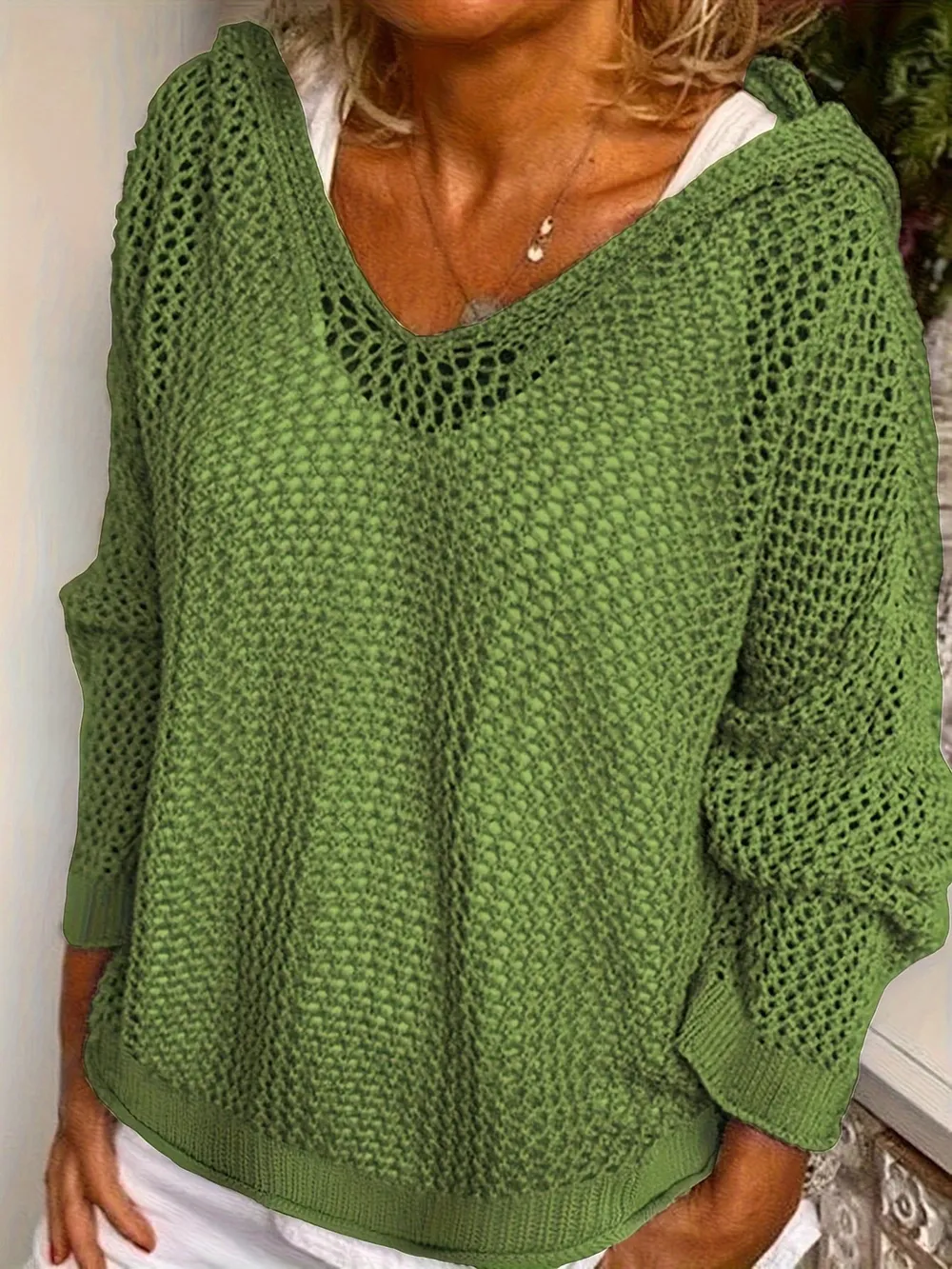 Openwork Long Sleeve Hooded Knit Cover Up, image 11