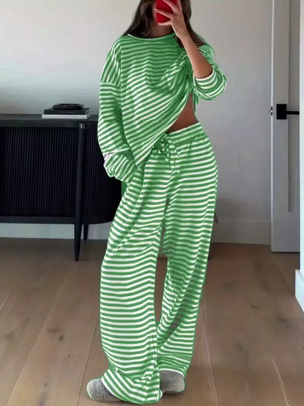 Striped Dropped Shoulder Top and Pants Set, image 5