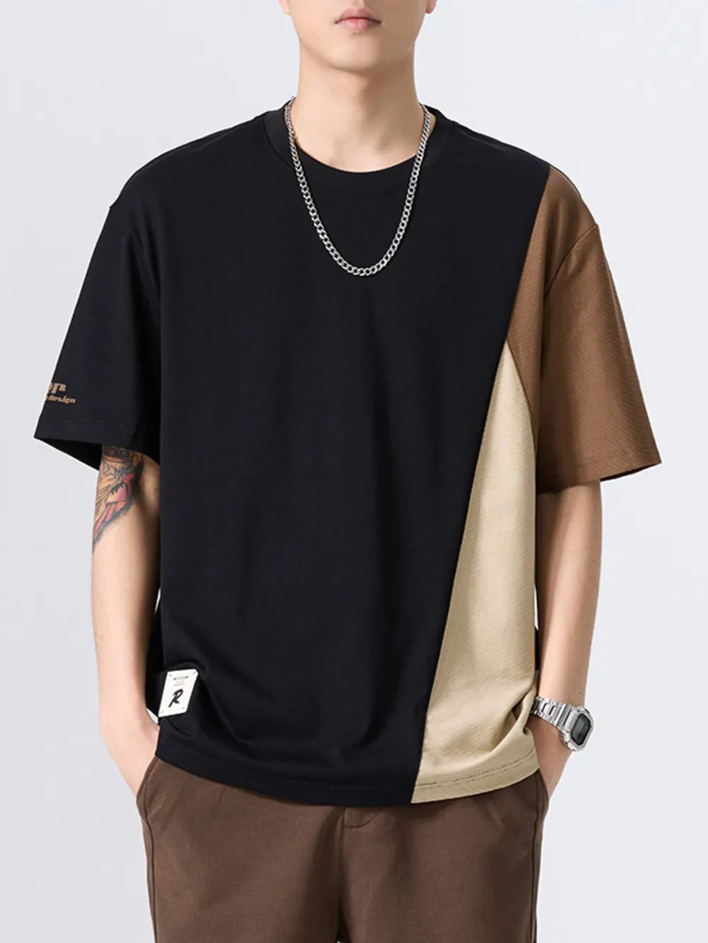 Men's Plus Size Color Block Round Neck T-Shirt