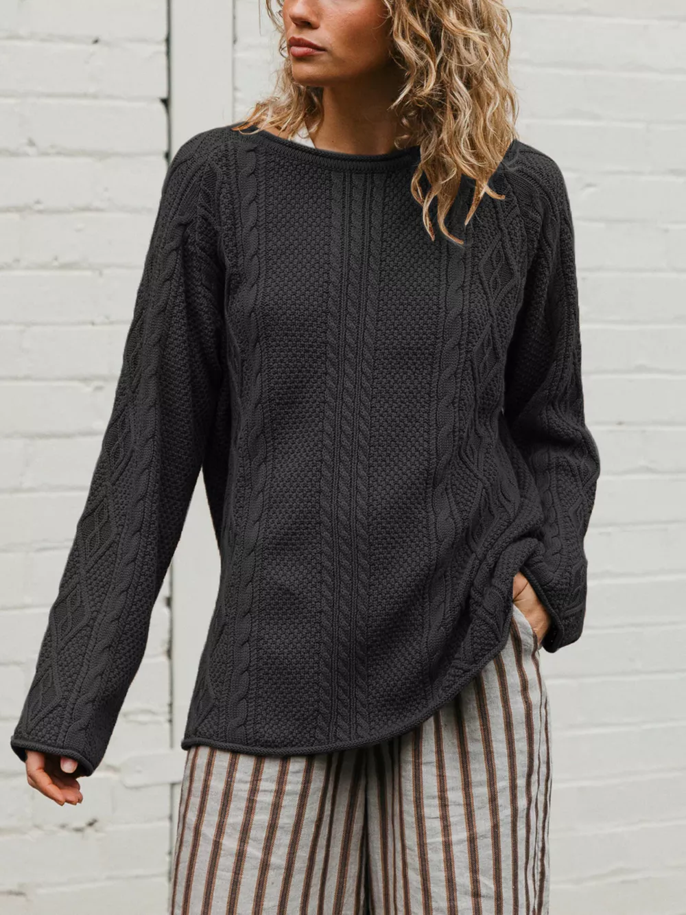 Crew Neck Cable-Knit Sweater, image 2