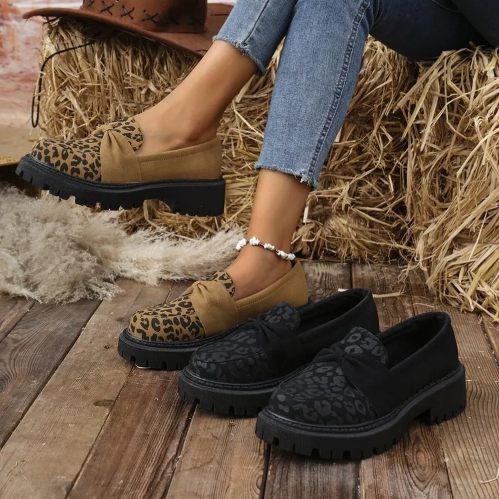 Bow Leopard Round Toe Loafers, image 2