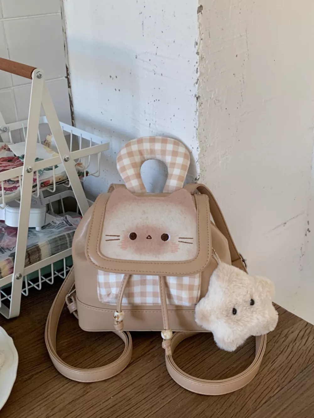 Cat Plaid Backpack Bag, image 5