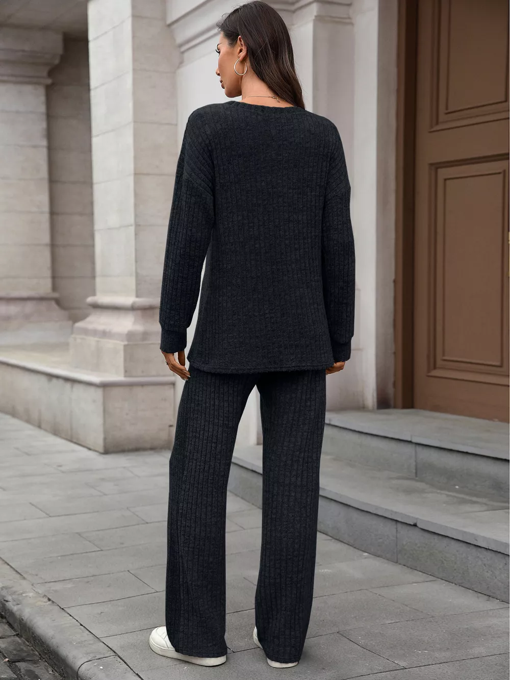 Ribbed Round Neck Top and Pants Set, image 17