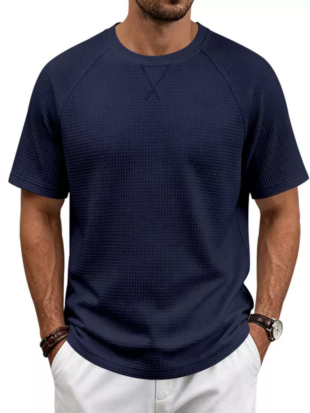 Men's Full Size Waffle Knit Raglan Short Sleeve T-Shirt Plus Size, image 4