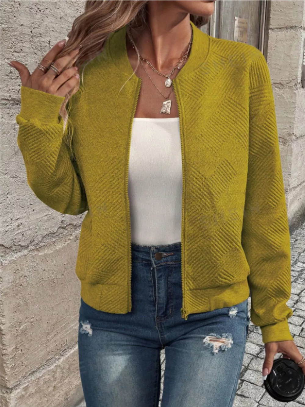 Textured Knit Zip-Up Bomber Jacket, image 33