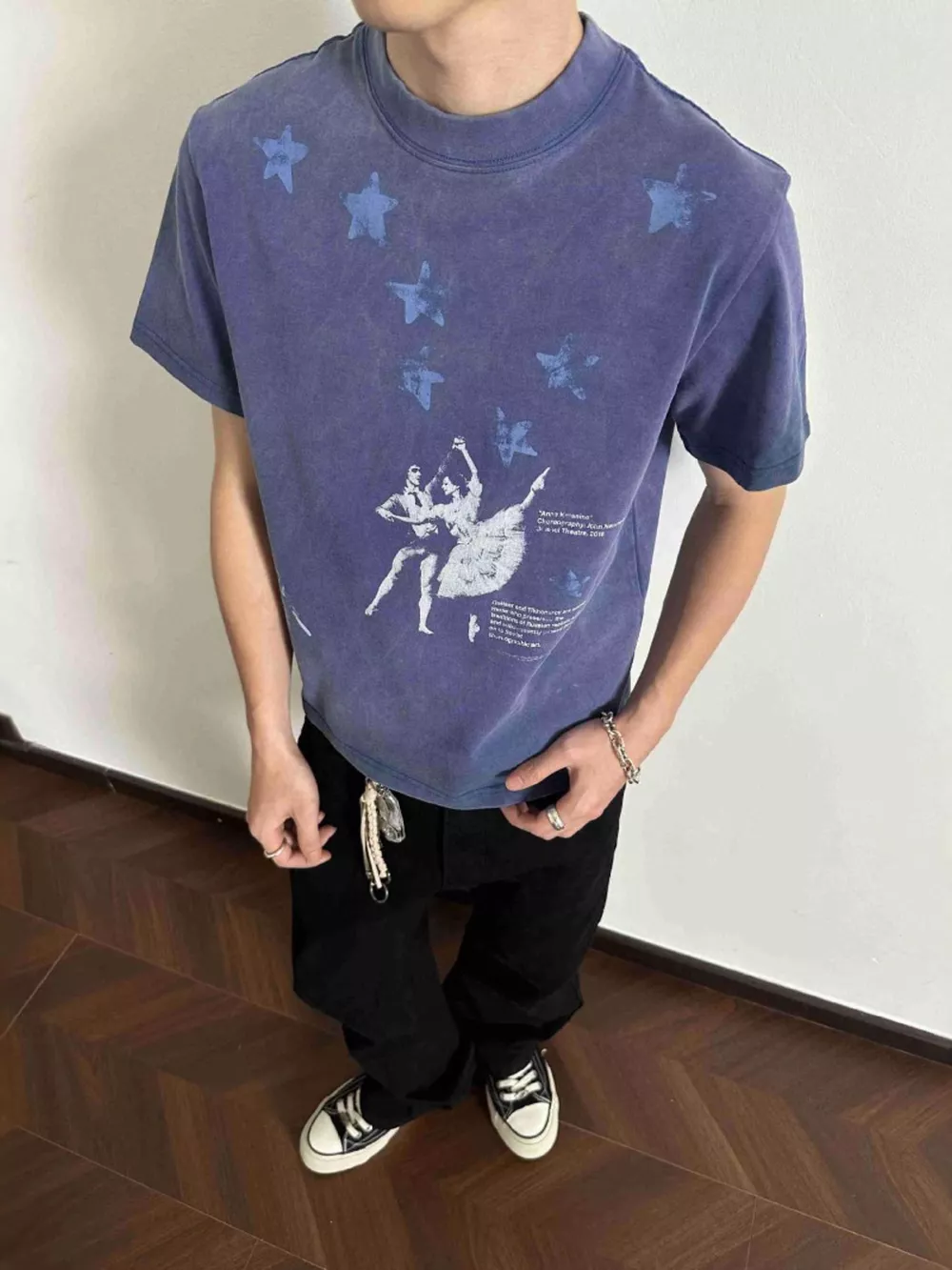 Men's Plus Size Vintage Washed Ballet Print T-Shirt, image 2