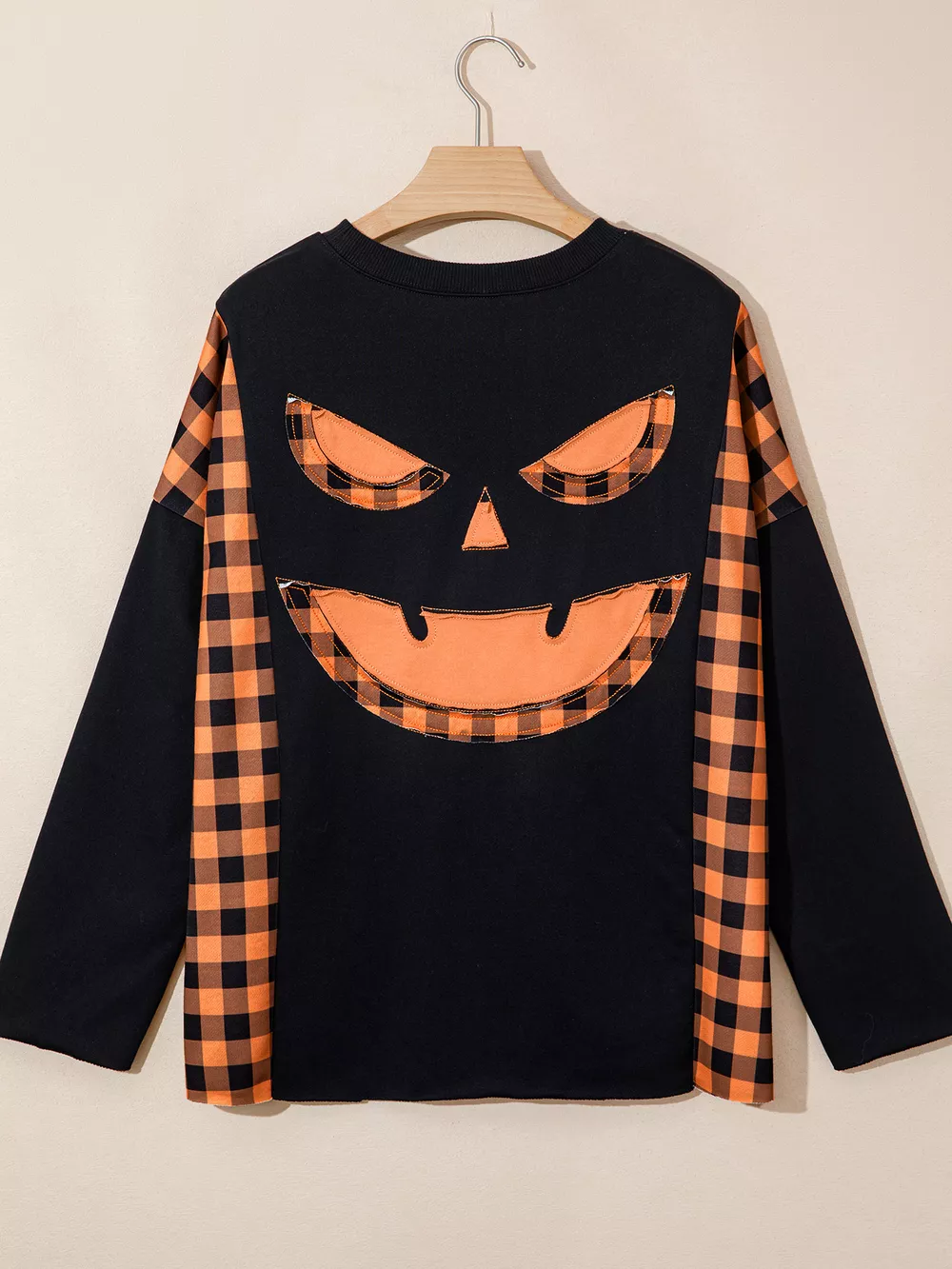 Patchwork Plaid Pumpkin Face Long Sleeve Top, image 6