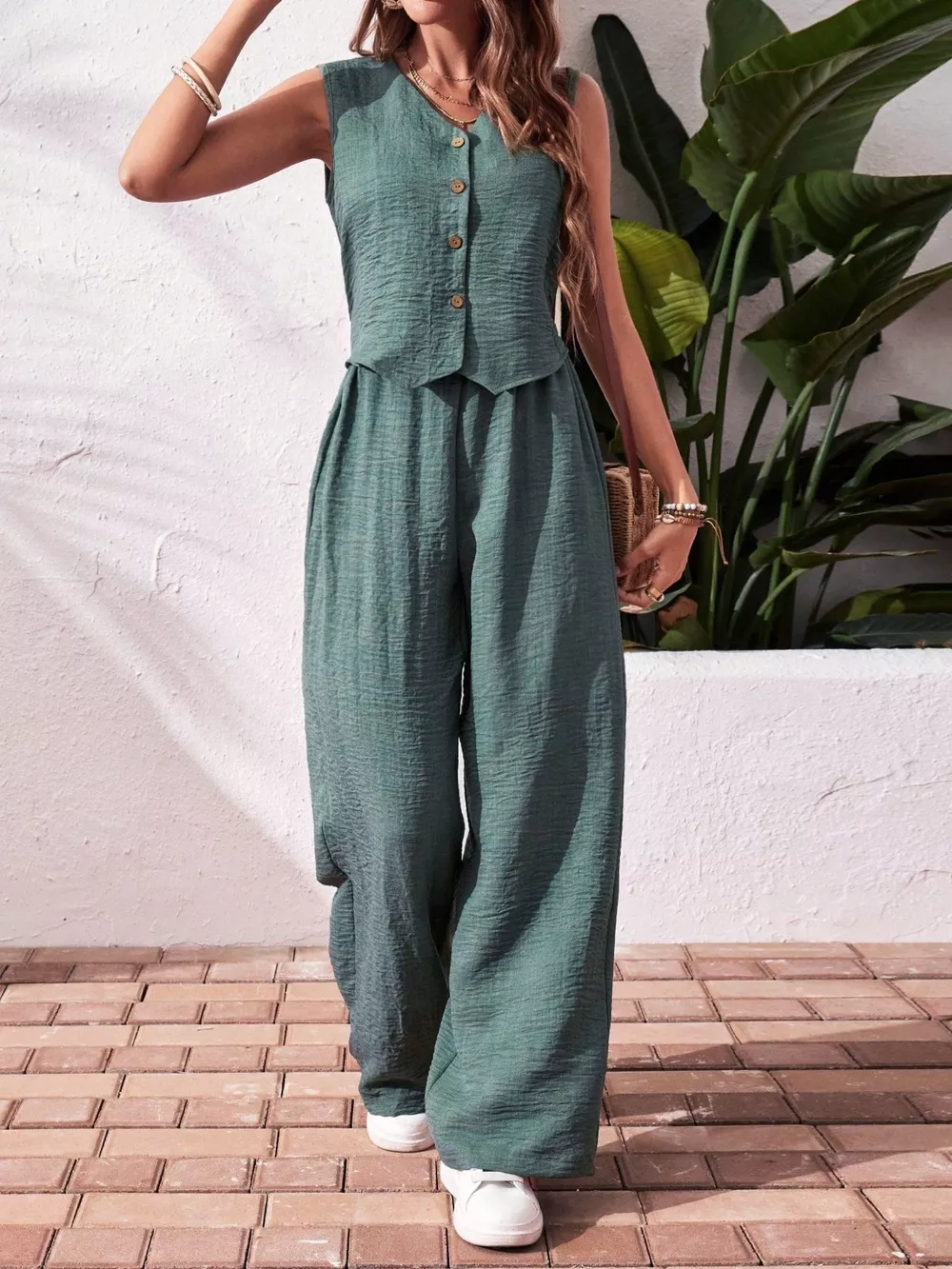 Button-Down Vest & Wide Leg Pants Set, image 27