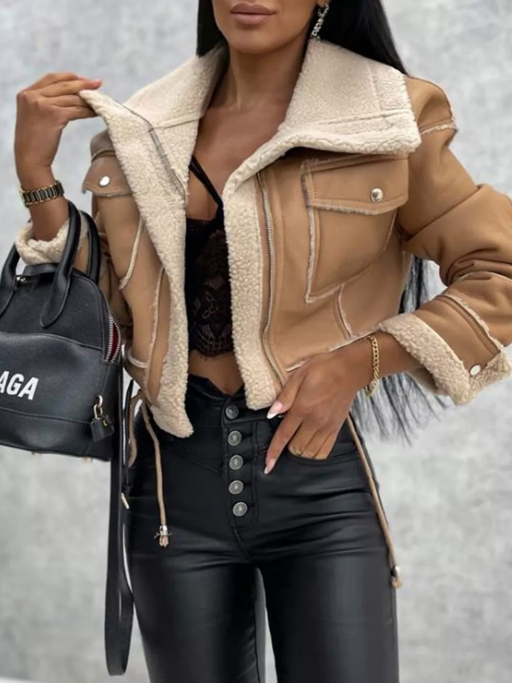 Sherpa Trim Cropped Jacket, image 2