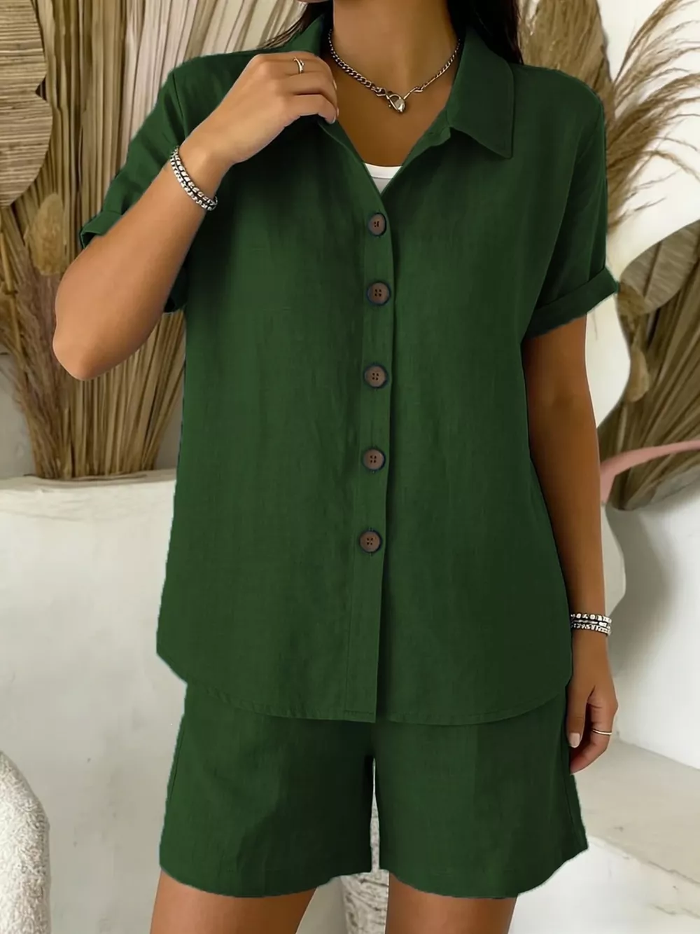 Full Size Button-Up Shirt and Shorts Set Plus Size, image 9