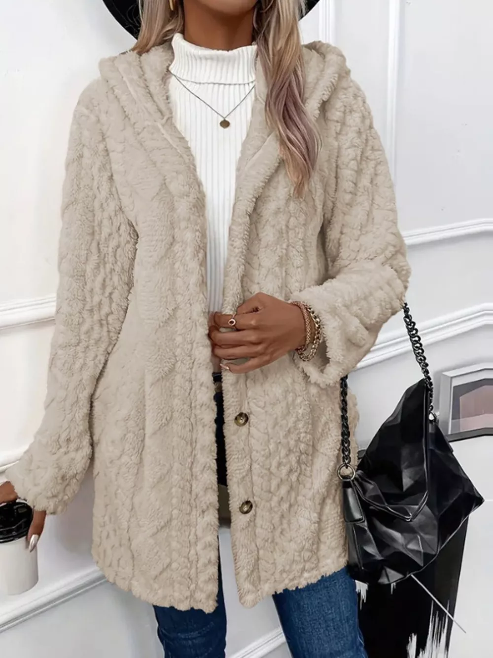 Full Size Button-Down Hooded Outerwear Plus Size, image 8