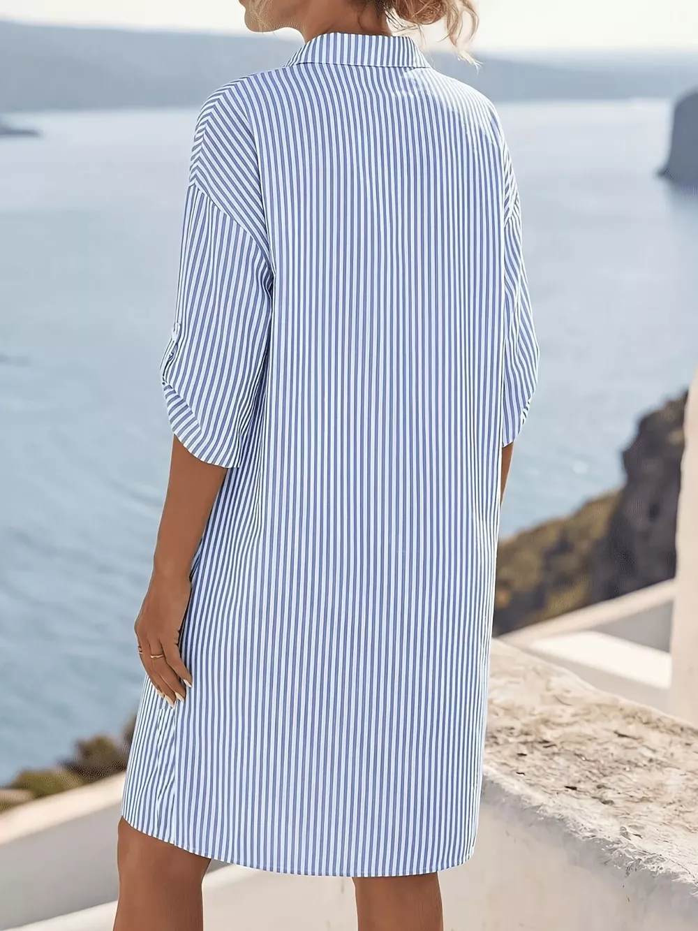 Striped Button-Down Shirt Dress, image 4