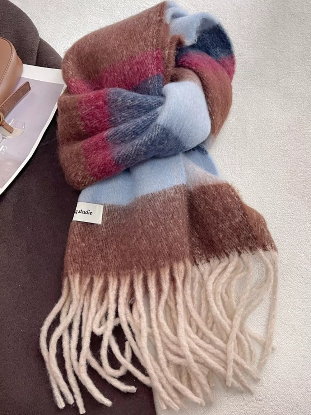 Soft Plaid Tassel Warm Scarf