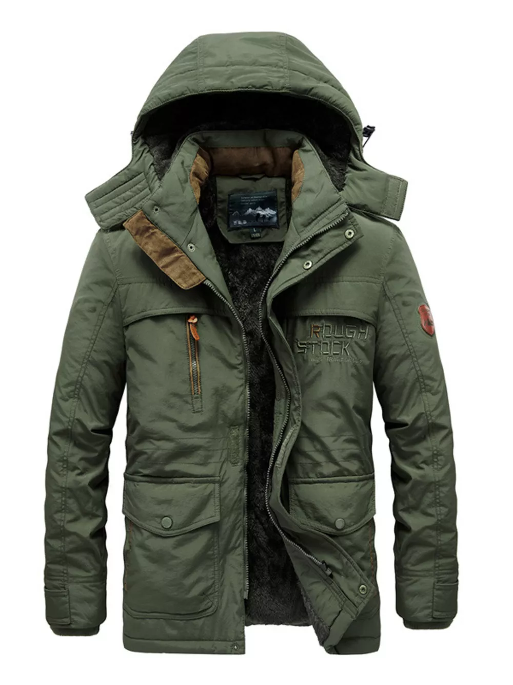 Men's Plus Size Zip Up Hooded Parka Coat, image 2