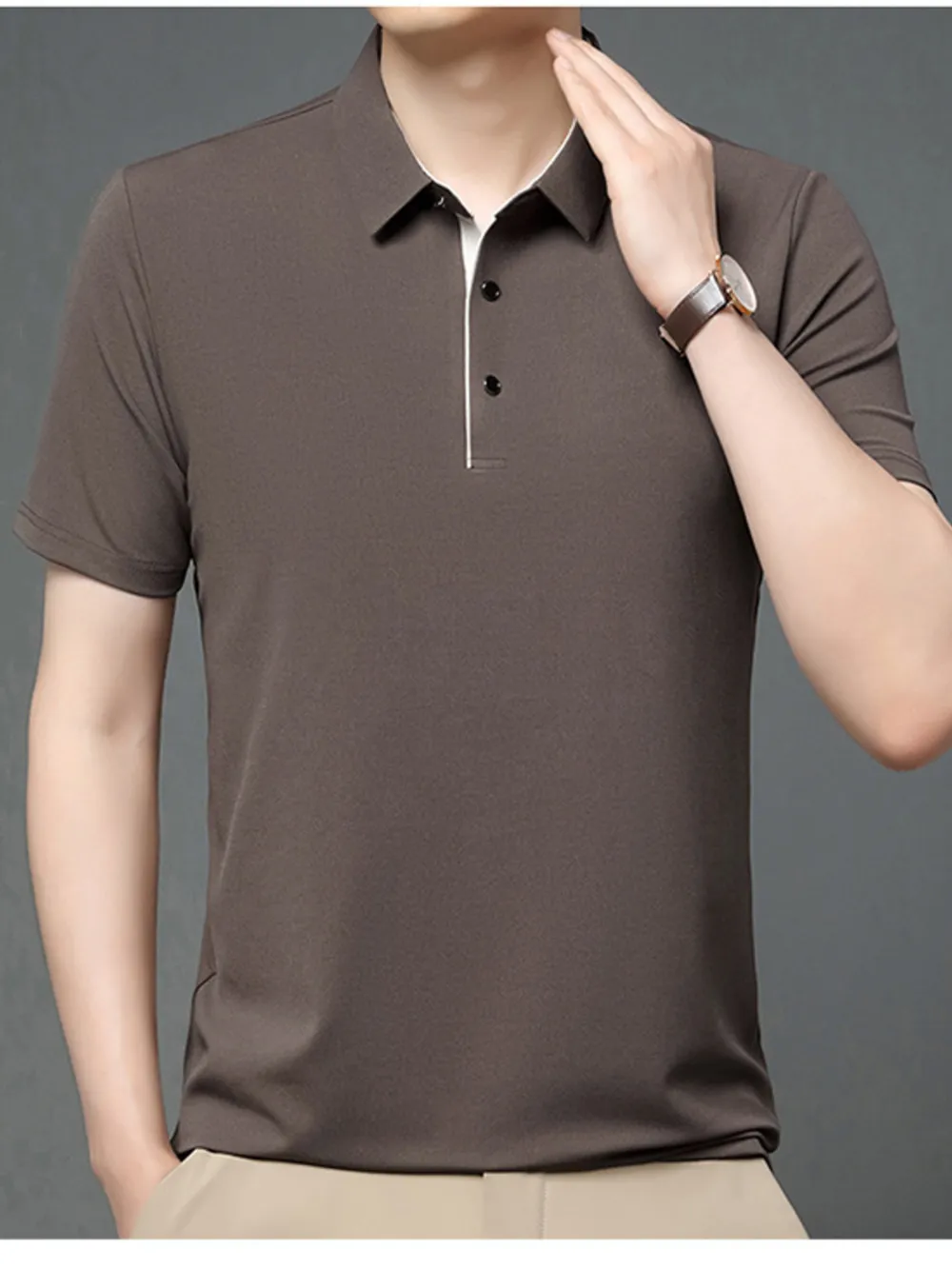 Men's Plus Size Button Detail Short Sleeve Polo, image 3