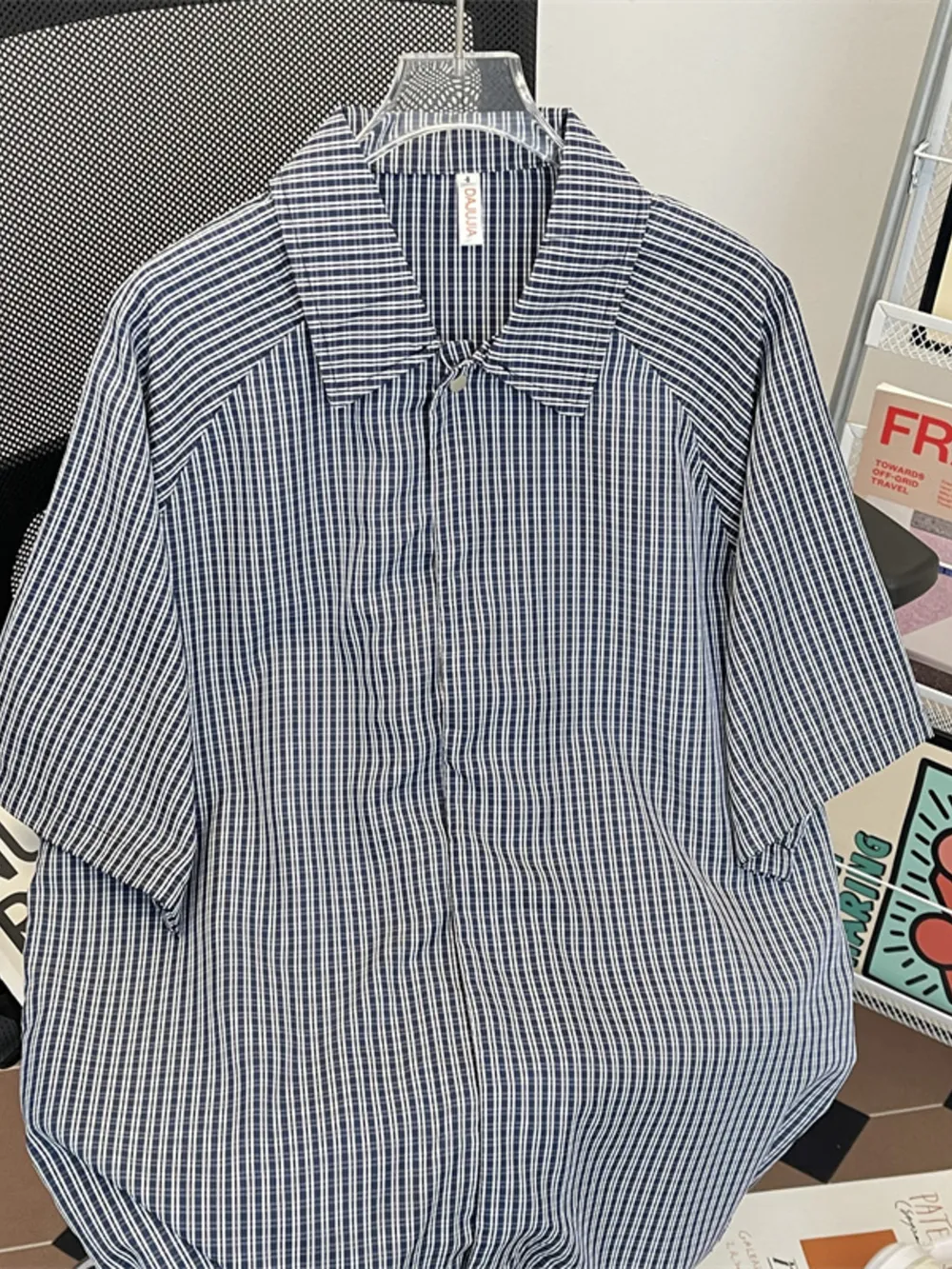 Men's Plus Size Striped Short Sleeve Casual Shirt, image 3