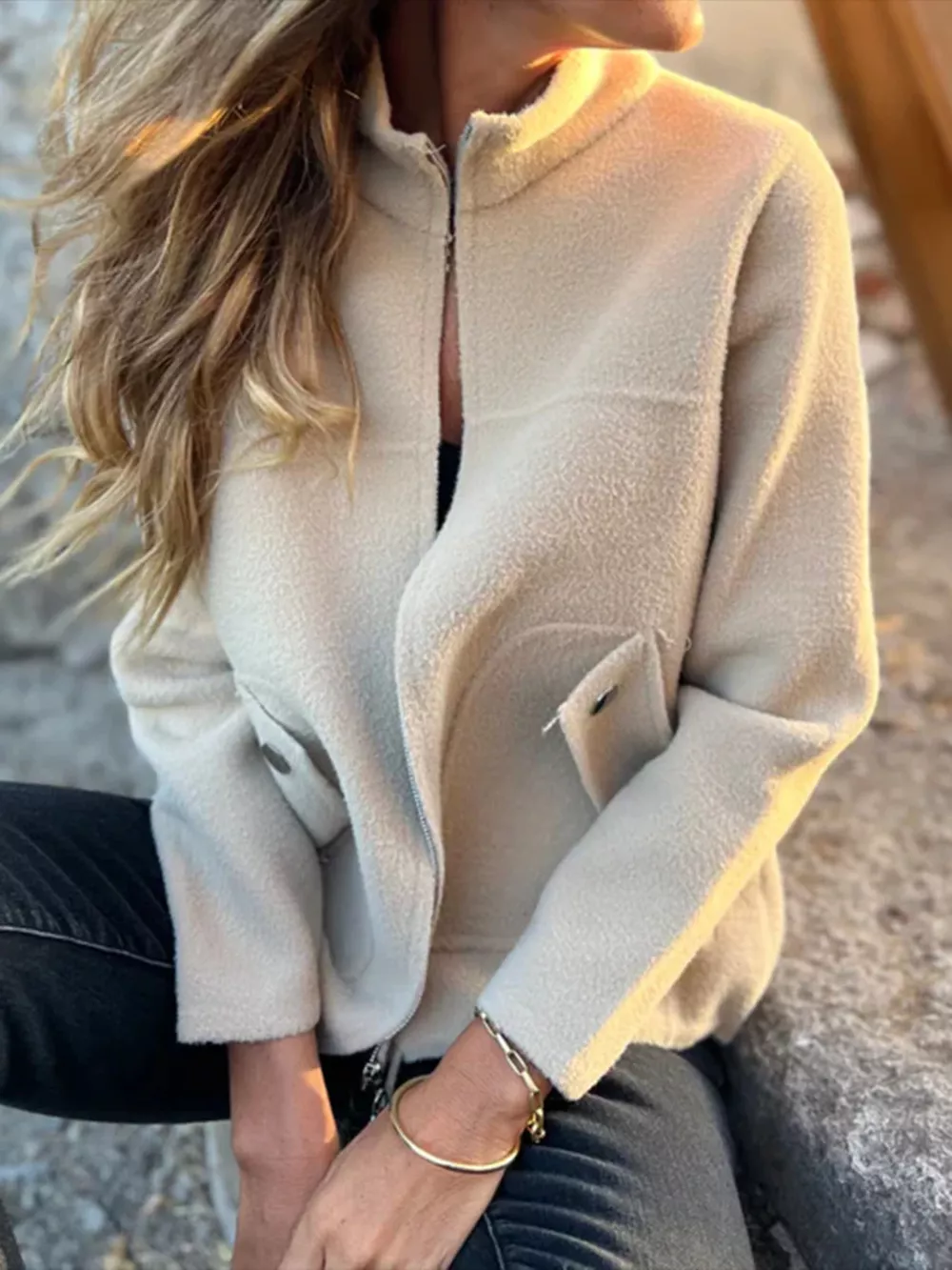 Full Size Textured Knit Zip Up Outerwear Plus Size, image 5