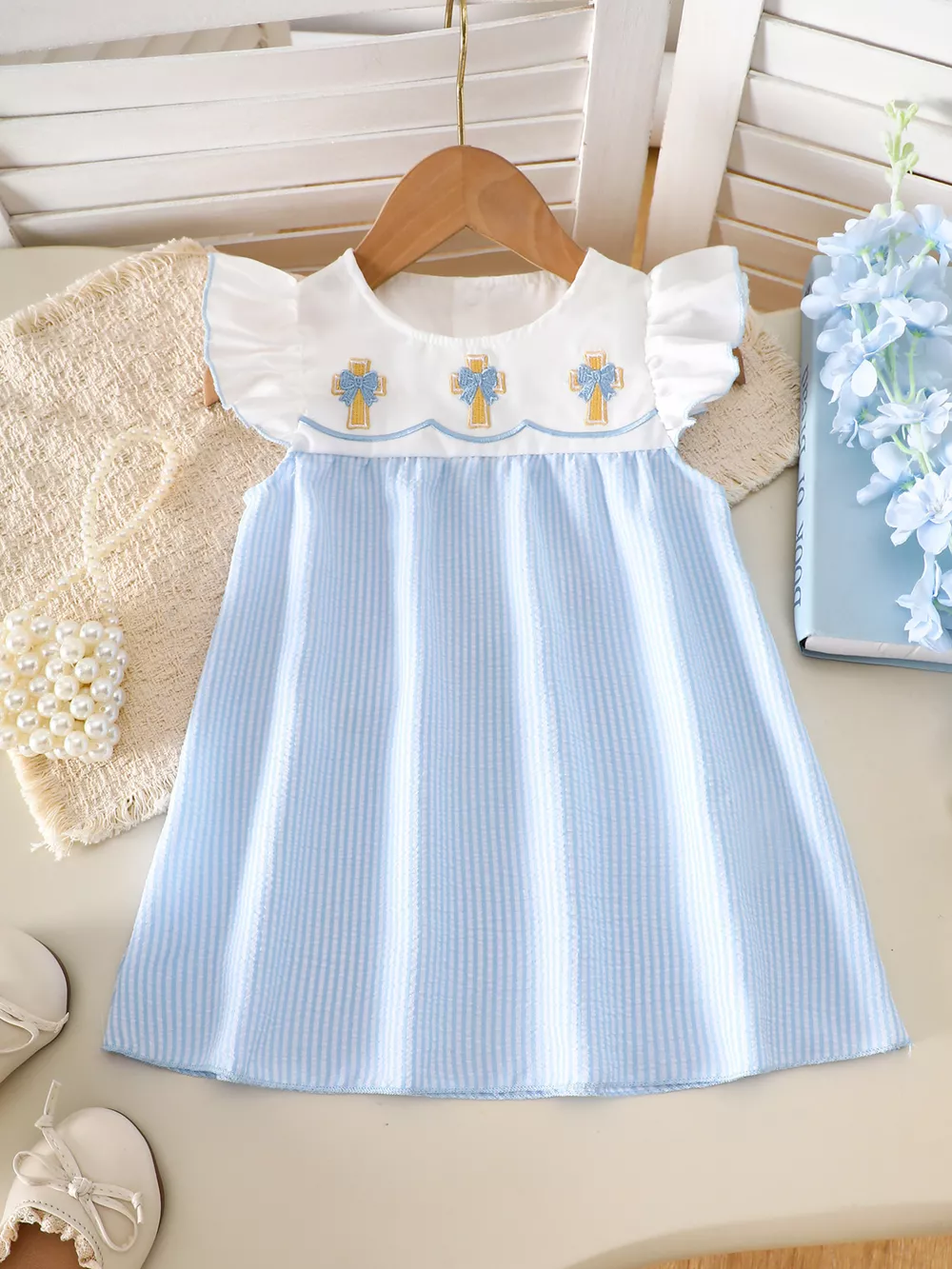 Children's Embroidered Striped Dress