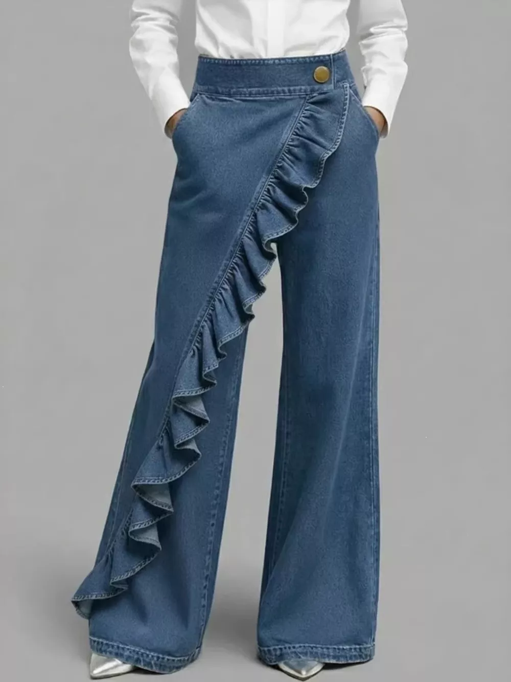 Full Size Ruffled Wide-Leg Jeans Plus Size, image 5