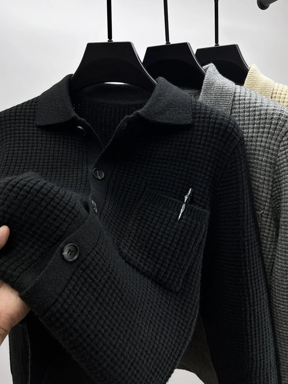 Men's Plus Size Button-Front Knit Cardigan with Collar