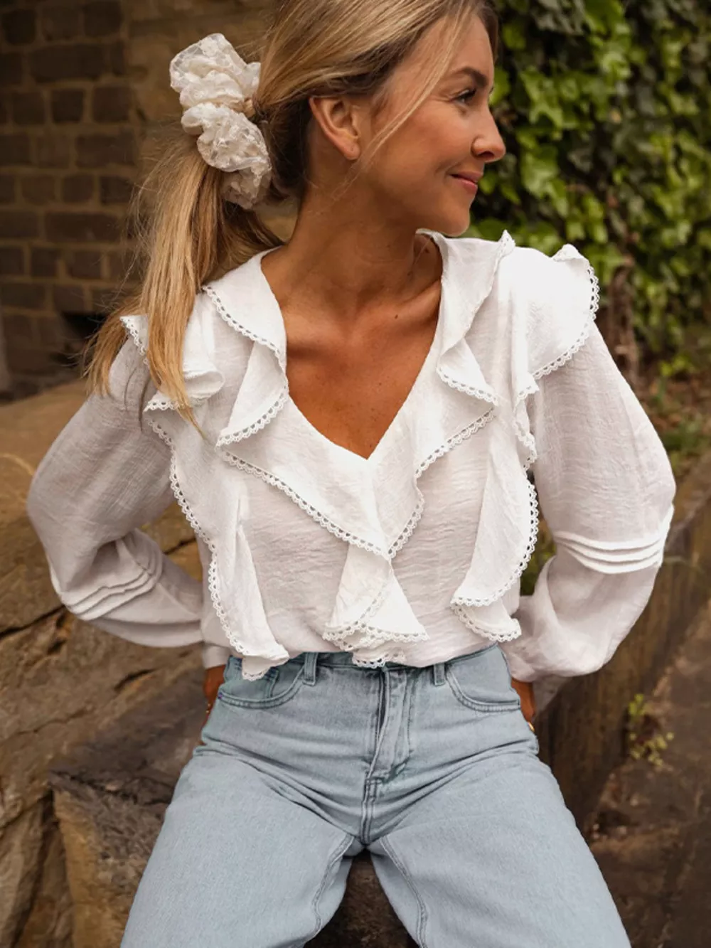 Ruffle Trim V-Neck Blouse, image 4