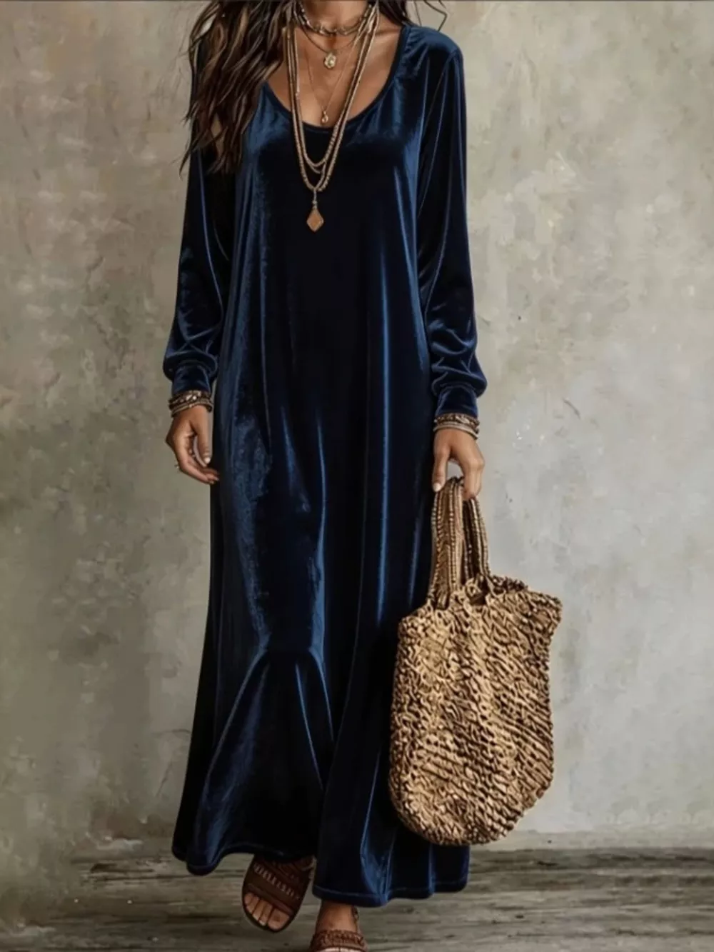 Velvet Maxi Dress with Flowy Hem, image 7