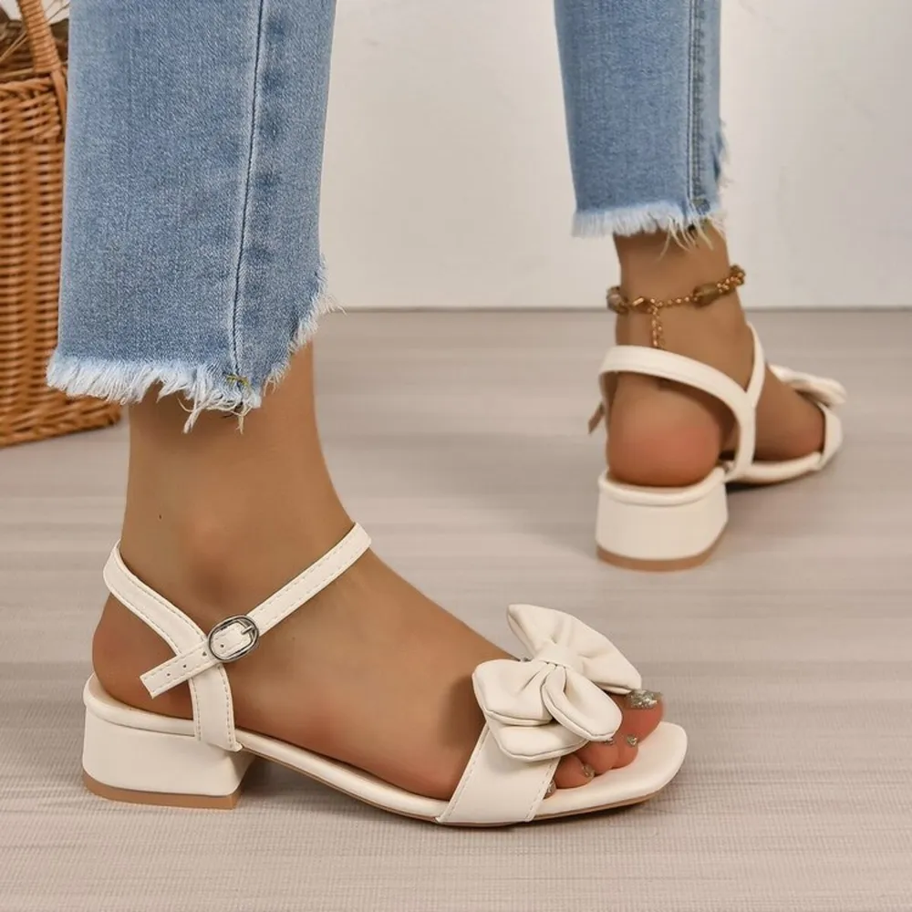 Bow Detail Ankle Strap Block Heel Sandals, image 3