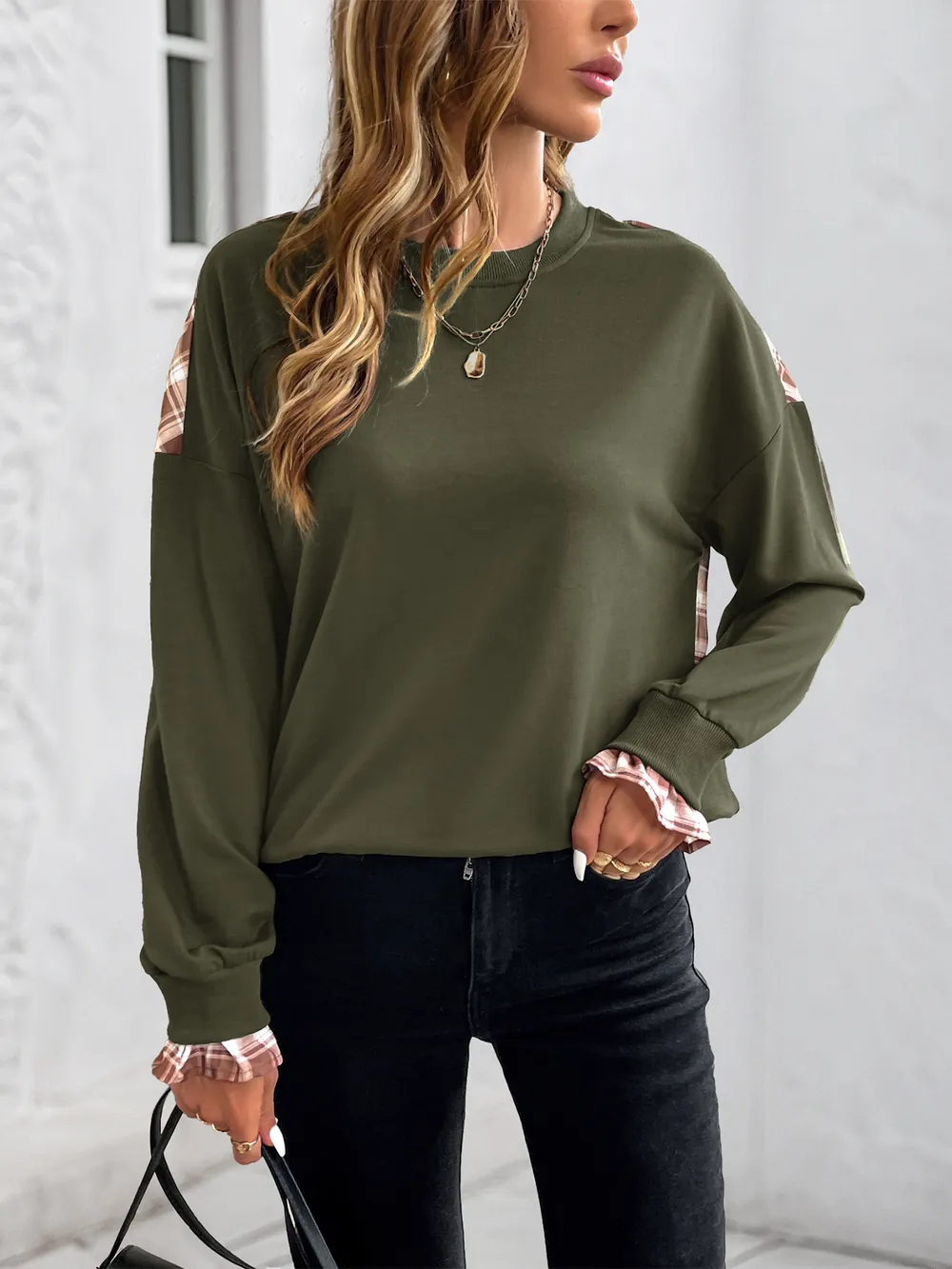 Plaid Long Sleeve Sweatshirt, image 3