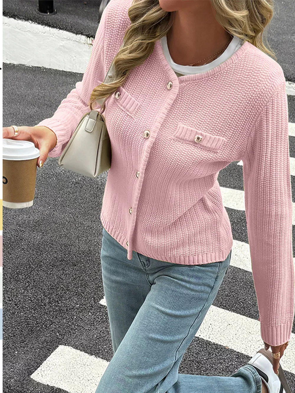Button-Front Ribbed Long Sleeve Cardigan, image 8