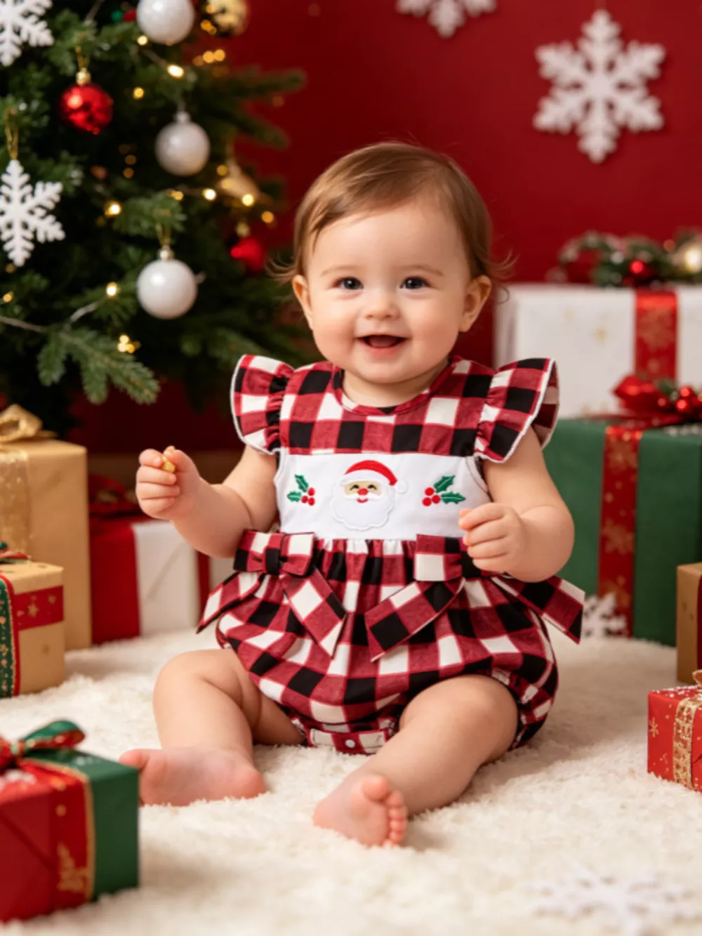 Children's Christmas Ruffle Bodysuit with Embroidery, image 4