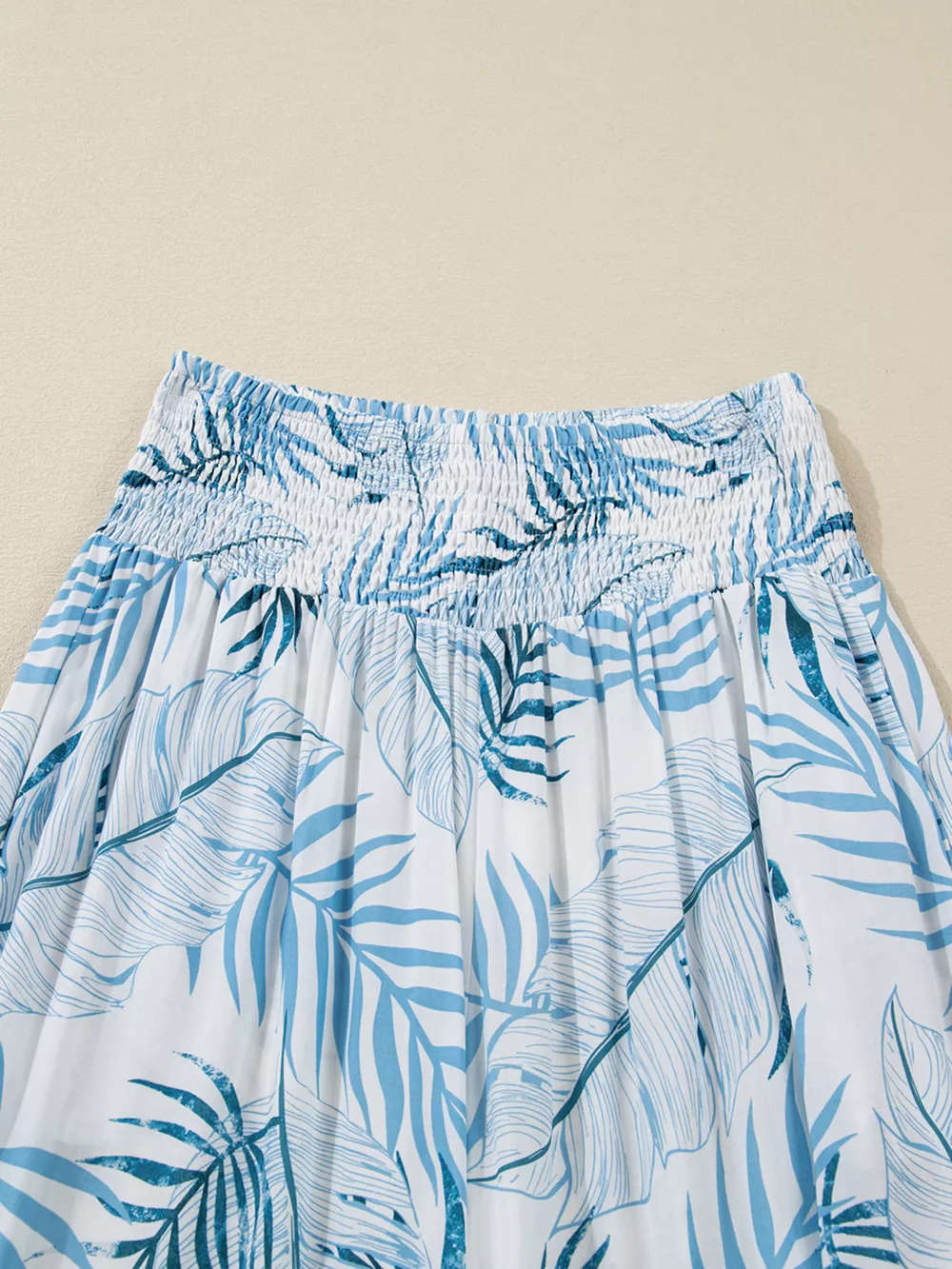 Tropical Print Shirred Waistband Wide Leg Pants, image 10